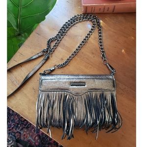 Rebecca Minkoff fringe tech crossbody bag - gold metallic leather
